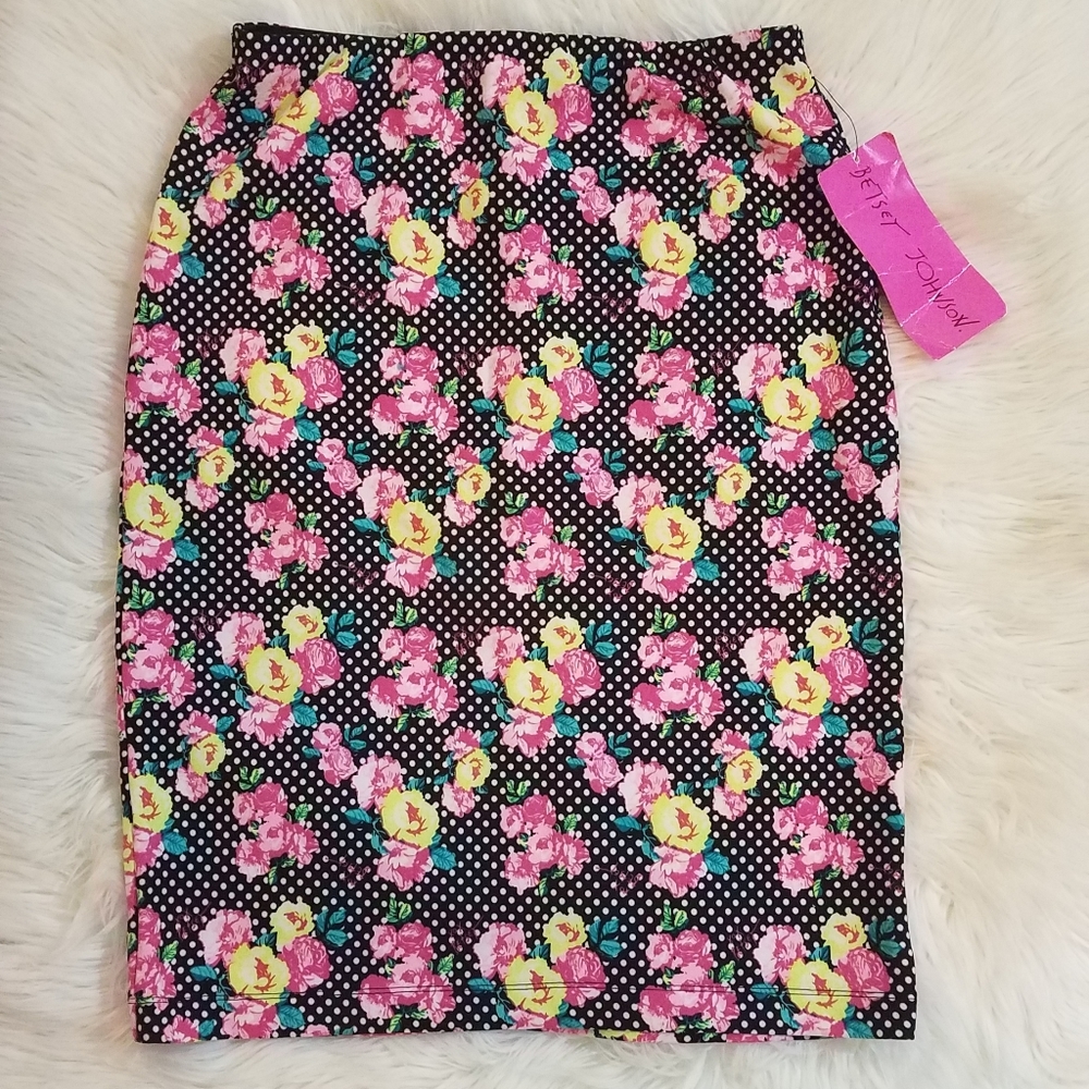 Betsey Johnson Floral Polka dot Pencil Skirt